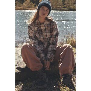 Greylin Anthropologie Fuzzy Plaid Cropped Shacket Jacket Women's M - Brown Multi